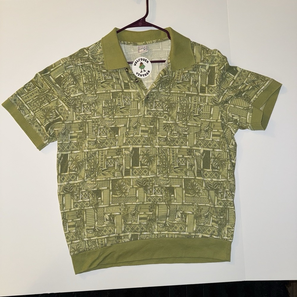 Men's Large Haband Casual Joe Green Polo Shirt Short Sleeve Regular‎ Vintage 90s